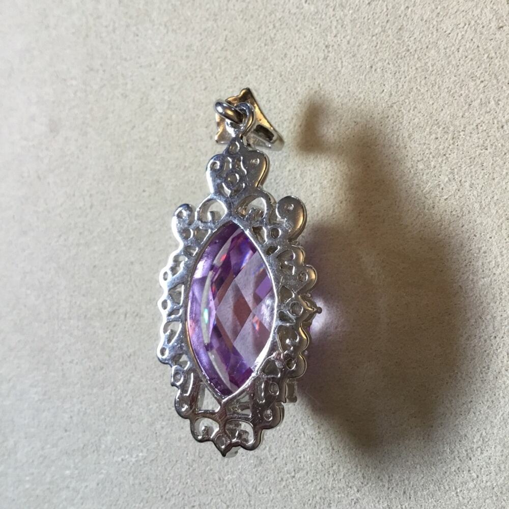 Sterling Silver Purple Crystal Statement Pendant - Picture 10 of 12